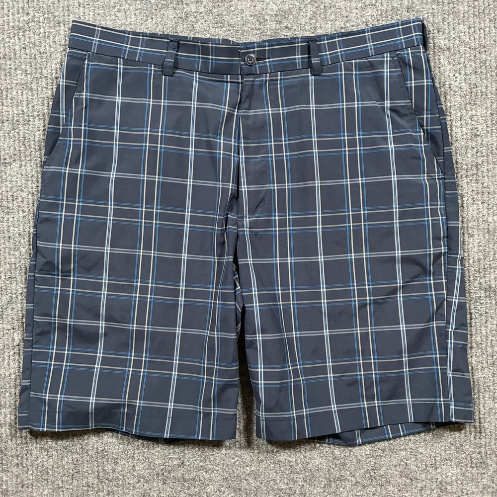 Ben Hogan Performance Mens Golf Shorts Size 36 Blue Plaid‎ Flat Front Mid Rise